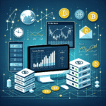 En modern illustration av en kryptobörs handelsplattform: digital orderbok, grafer och API-anslutningar, säkra servrar och nordisk designpalett.